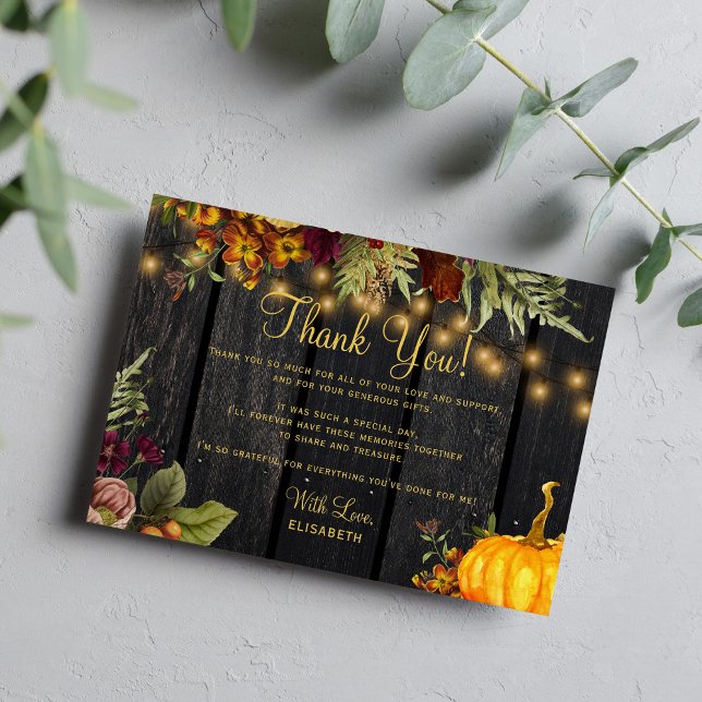 Rustic autumn fall floral wood birthday thank you note card (Creator Uploaded)