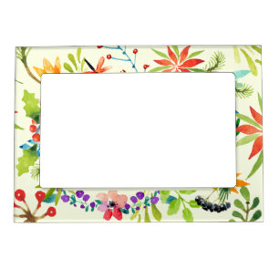 Rustic Autumn fall flowers and leaves Magnetic Picture Frame