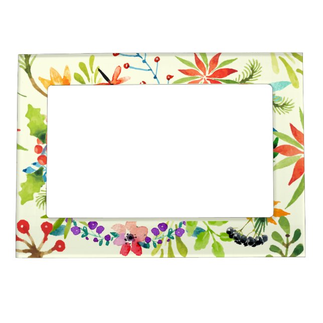 Rustic Autumn fall flowers and leaves Magnetic Picture Frame (Front)
