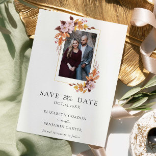 Rustic Autumn Fall Flowers Photo Save the Date