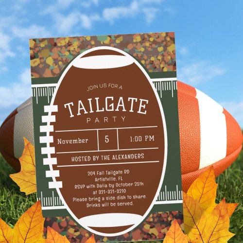 Rustic Autumn Fall Football Tailgate Party Invitation