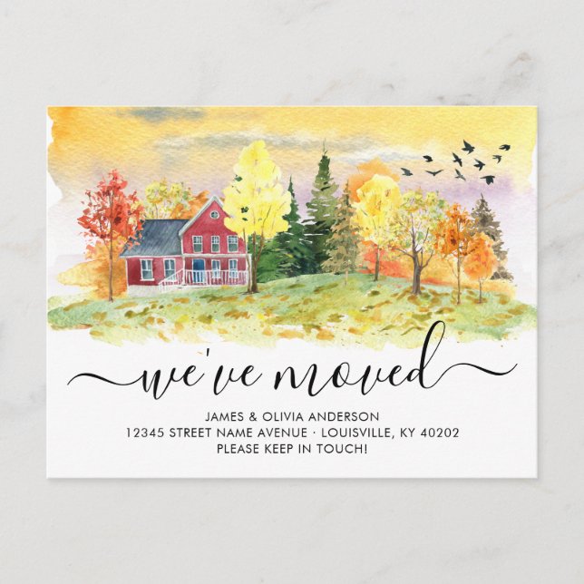 Rustic Autumn Fall Forest Woods We've Moved Moving Announcement Postcard (Front)