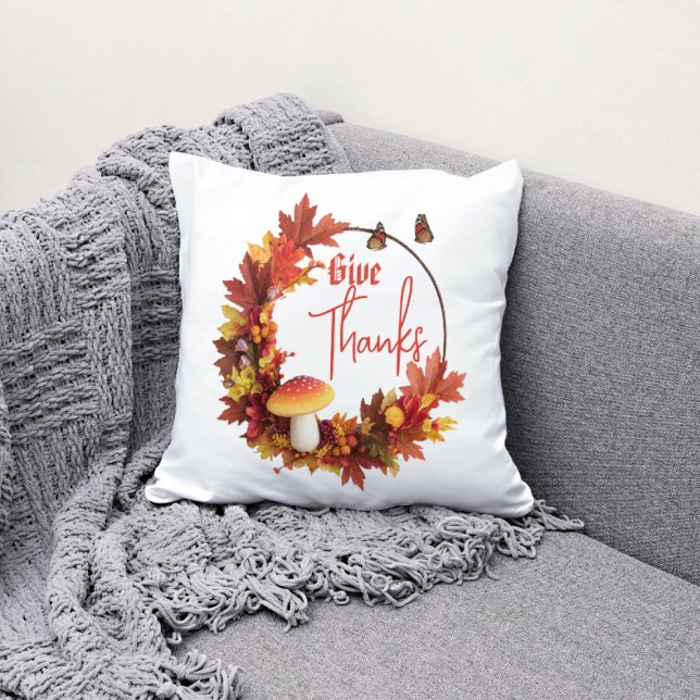 Rustic Autumn Fall Give Thanks Throw Pillow (Creator Uploaded)