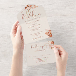 Rustic Autumn Fall In Love Floral Boho Wedding All In One Invitation