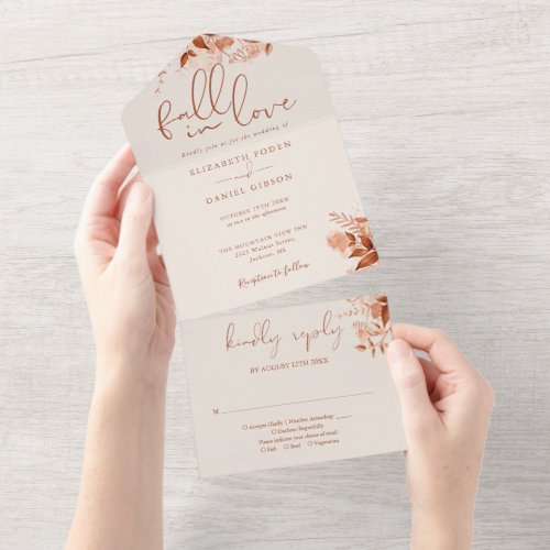 Rustic Autumn Fall In Love Floral Boho Wedding All In One Invitation