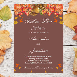Rustic Autumn Fall in Love Wedding Invitation