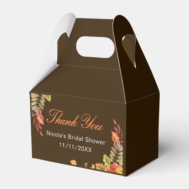 Rustic Autumn Fall Leaves Bridal Shower Favor Boxes (Front Side)