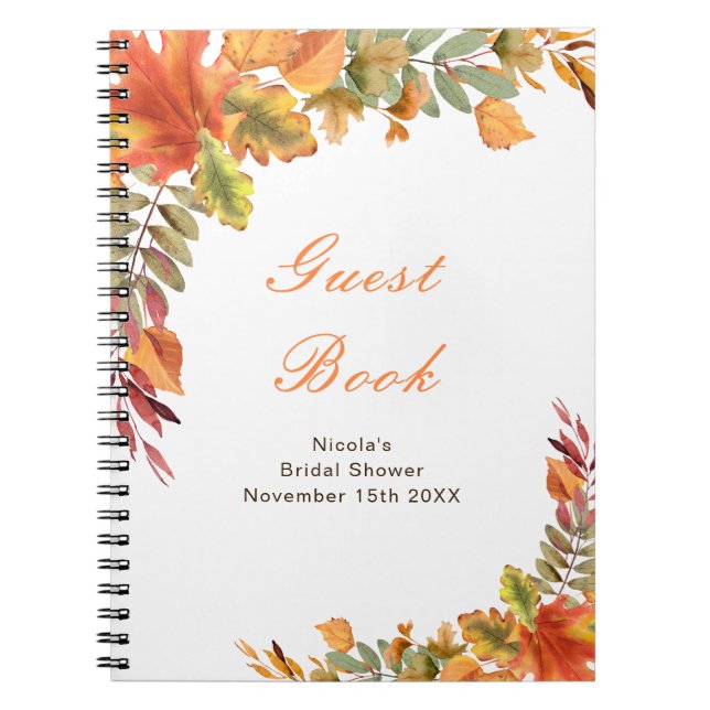 Rustic Autumn Fall Leaves Bridal Shower Guest Book (Front)