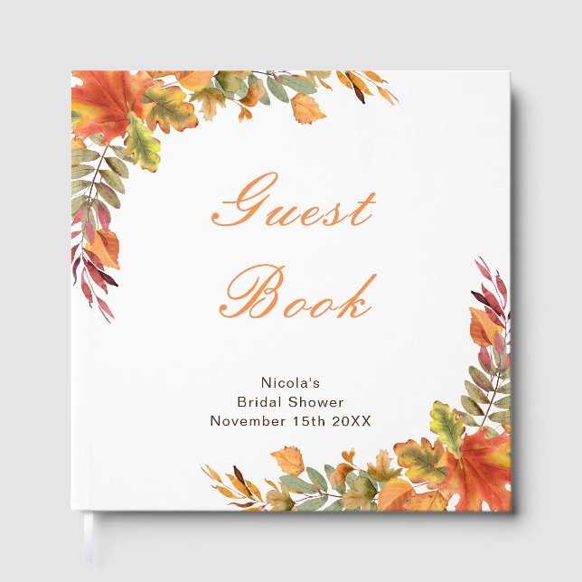 Rustic Autumn Fall Leaves Bridal Shower Guest Book (Front)