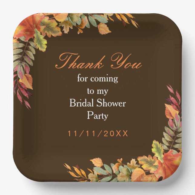Rustic Autumn Fall Leaves Bridal Shower Paper Plates (Front)
