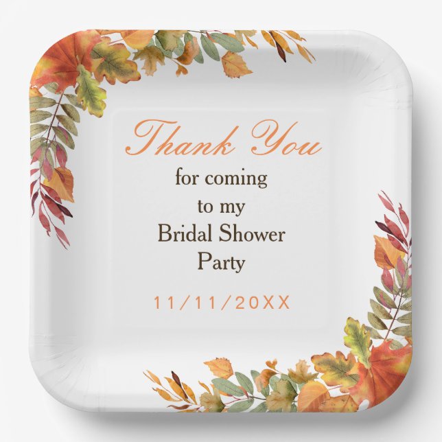 Rustic Autumn Fall Leaves Bridal Shower Paper Plates (Front)