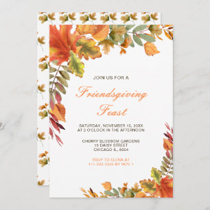 Rustic Autumn Fall Leaves Friendsgiving Feast Invitation