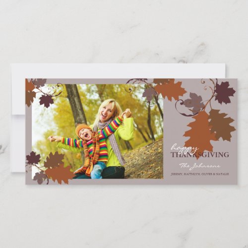 Rustic Autumn Fall Leaves Happy Thanksgiving Photo Holiday Card