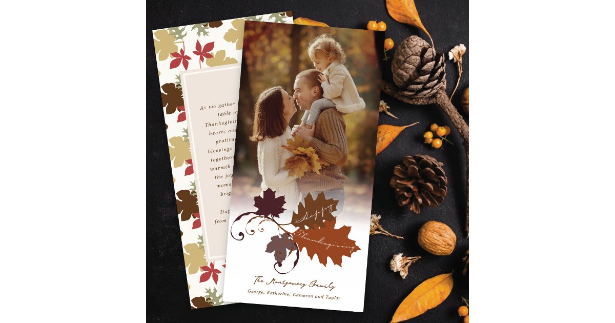 Rustic Autumn Fall Leaves Happy Thanksgiving Photo Holiday Card | Zazzle