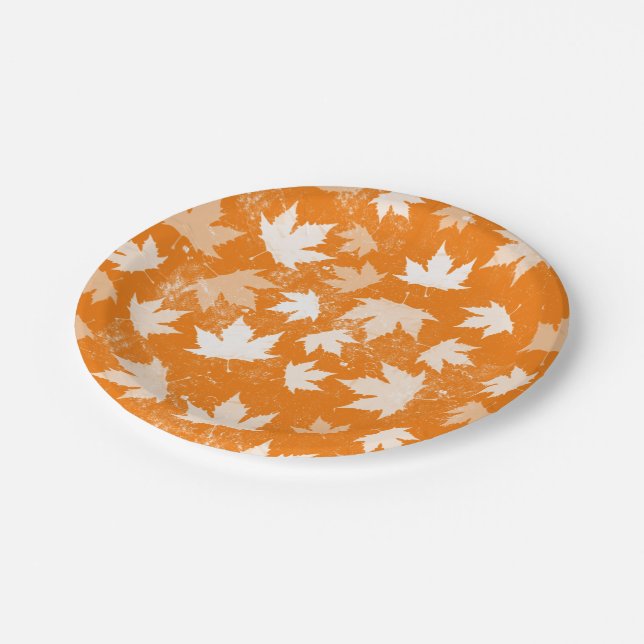 Rustic Autumn Fall Leaves Pattern Paper Plates (Angled)