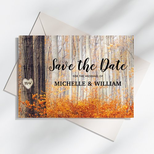 Rustic Autumn Fall Leaves Save the Date Announcement Postcard