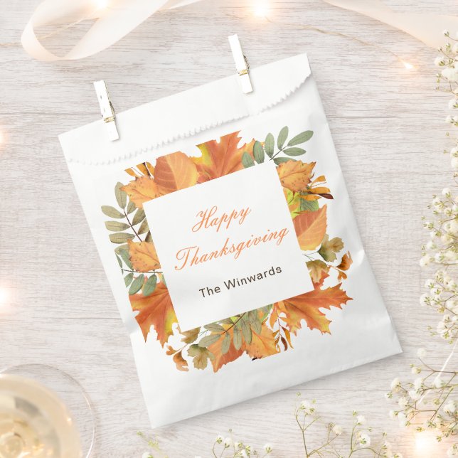 Rustic Autumn Fall Leaves Square Thanksgiving  Favor Bag (Clipped)