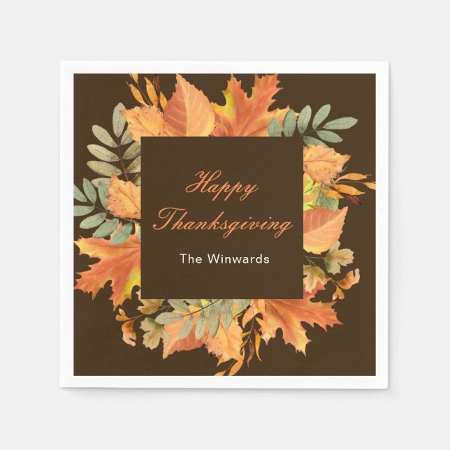 Rustic Autumn Fall Leaves Square Thanksgiving  Napkins (Front)