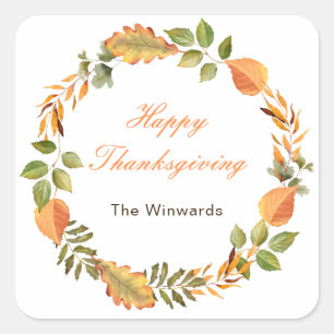 Rustic Autumn Fall Leaves Square Thanksgiving Sticker