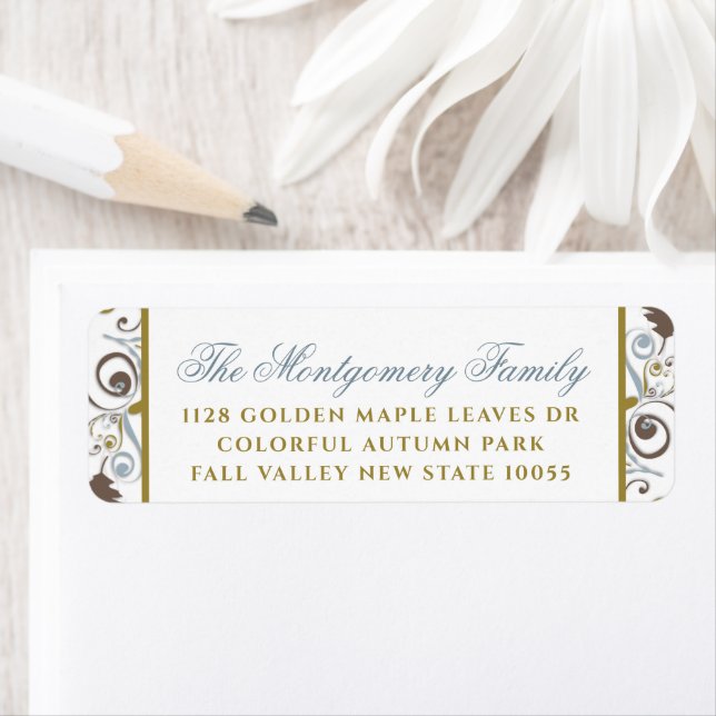 Rustic Autumn / Fall Leaves Swirls Holiday Address Label (Insitu)