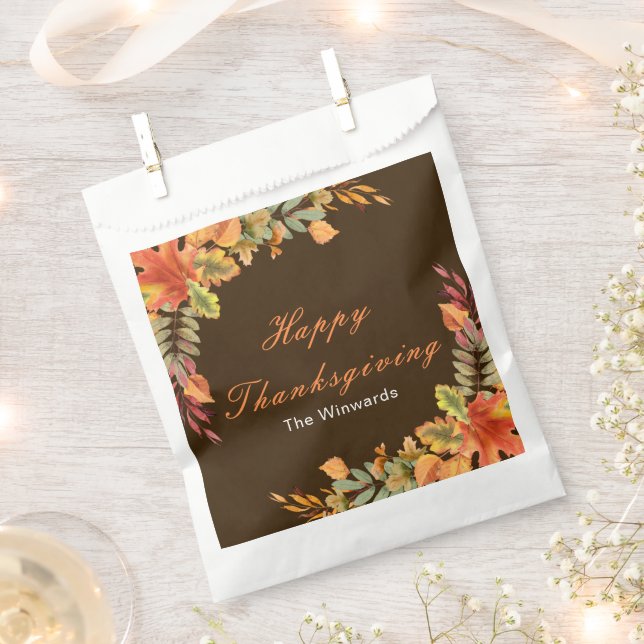Rustic Autumn Fall Leaves Thanksgiving Party Favor Bag (Clipped)
