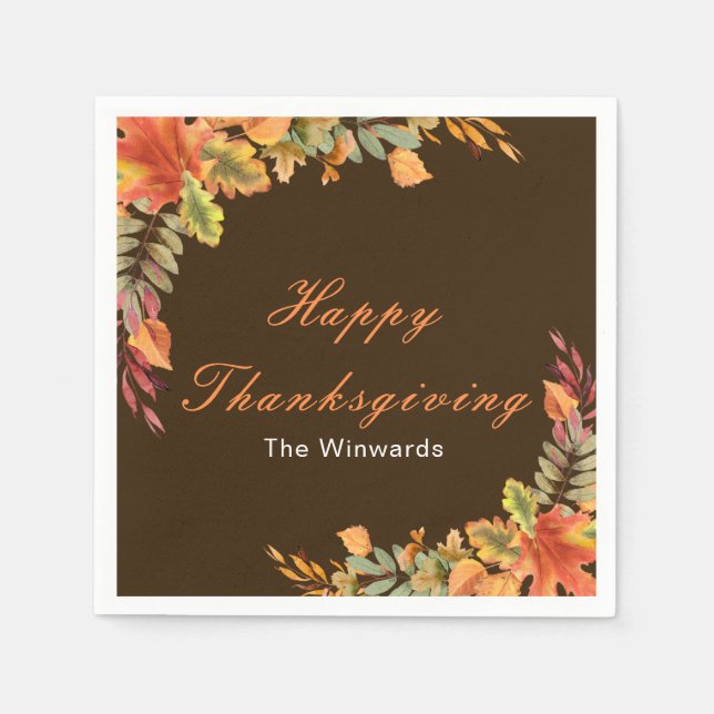 Rustic Autumn Fall Leaves Thanksgiving Party Napkins (Front)