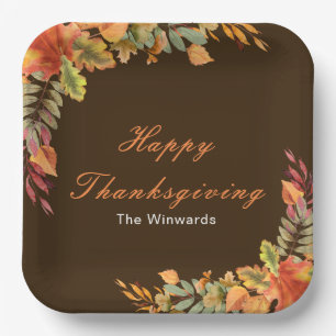 Rustic Autumn Fall Leaves Thanksgiving Party Paper Plates
