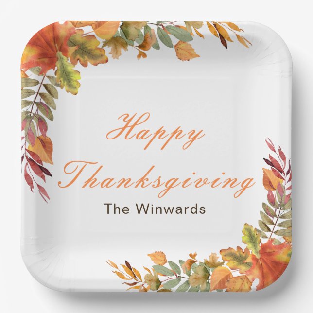 Rustic Autumn Fall Leaves Thanksgiving Party Paper Plates (Front)