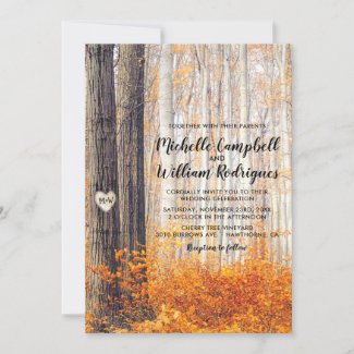 Rustic Autumn Fall Leaves Wedding Invitation