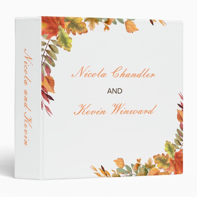 Rustic Autumn Fall Leaves Wedding Photo Album 3 Ring Binder (Front/Spine)