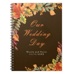 Rustic Autumn Fall Leaves Wedding planner Notebook