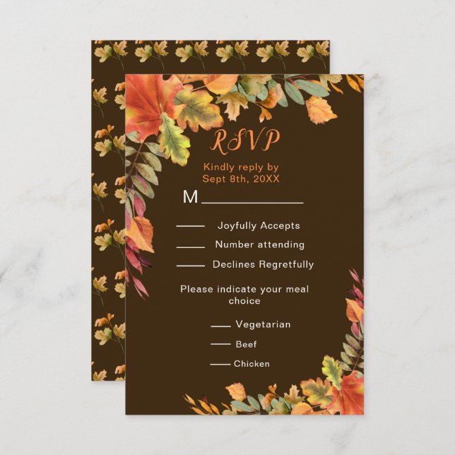 Rustic Autumn Fall Leaves Wedding Reception RSVP Card (Front/Back)