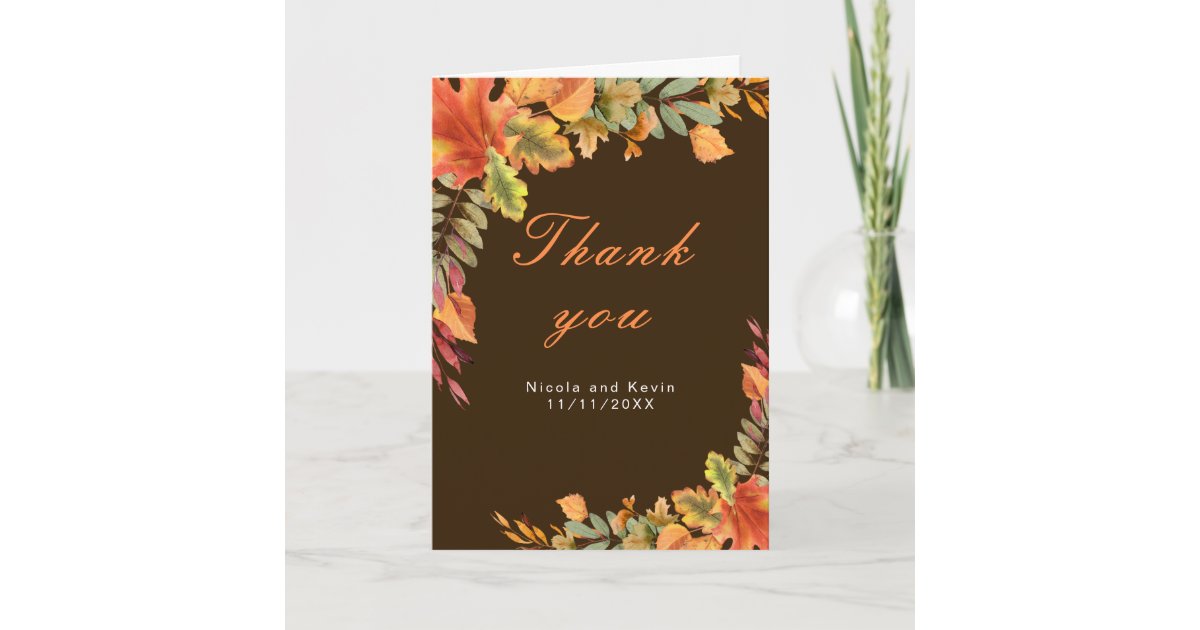 Rustic Autumn Fall Leaves Wedding Thank You Card | Zazzle