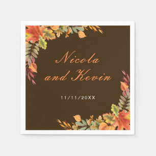 Rustic Autumn Fall Leaves Wedding Thank You Napkins