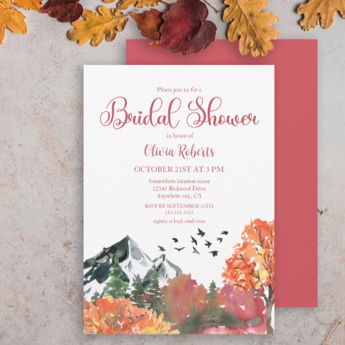 Rustic Autumn Fall Mountain Forest Bridal Shower Invitation