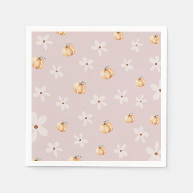 Rustic Autumn Fall Pumpkin and Daisy Baby shower Napkins (Front)