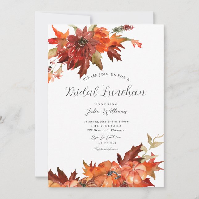 Rustic Autumn Fall Pumpkin Bridal Luncheon Wedding Invitation (Front)