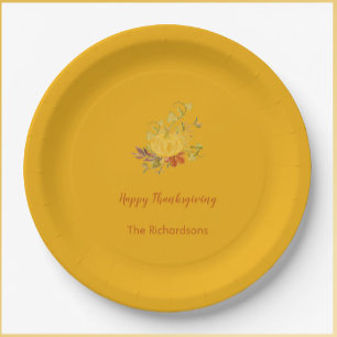 Rustic Autumn Fall Pumpkin Color Thanksgiving Paper Plates