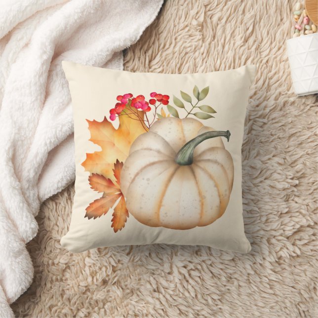 Rustic Autumn Fall Pumpkin & Leaves Throw Pillow (Blanket)