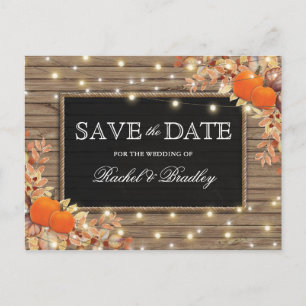 Rustic Autumn Fall Pumpkin Save the Date Announcement Postcard