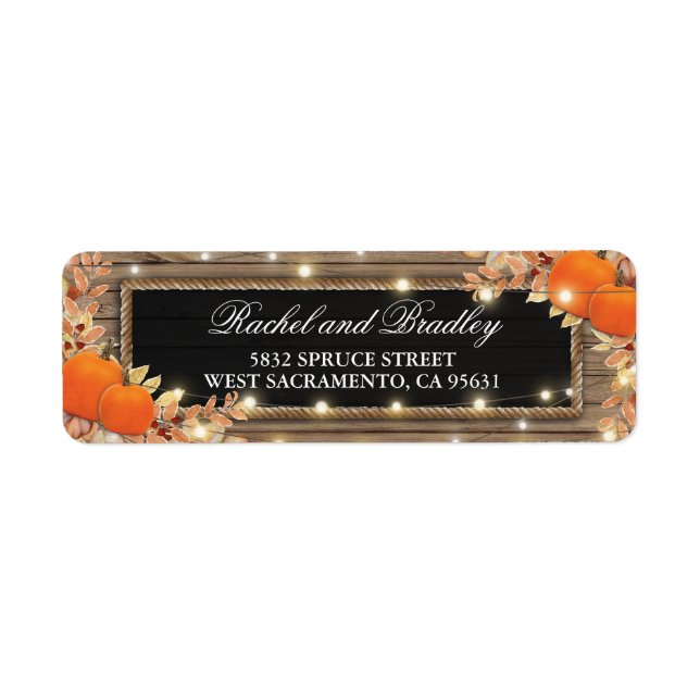 Rustic Autumn Fall Pumpkin Wedding Label (Front)
