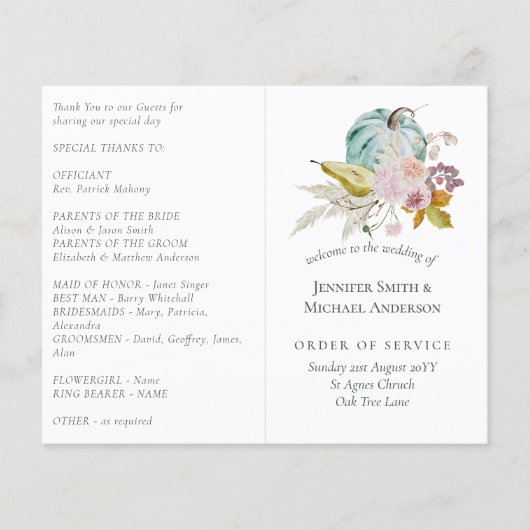 Rustic Autumn Fall Pumpkins Figs Flowers Wedding (Front)