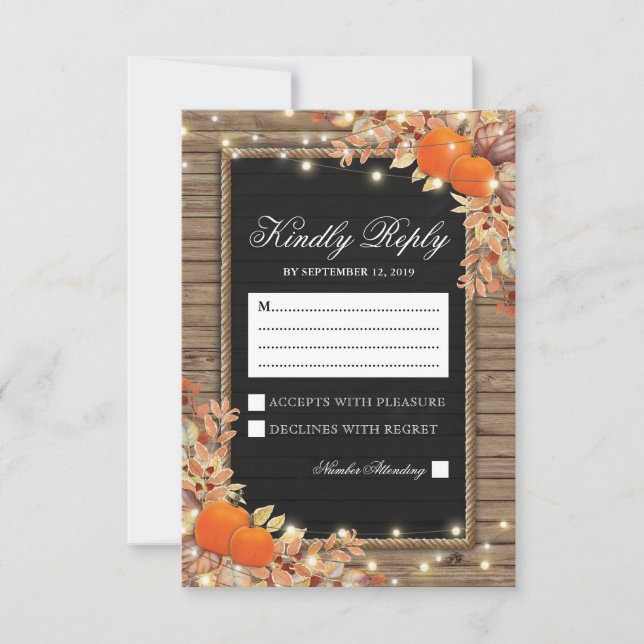 Rustic Autumn Fall Response | Pumpkin Wedding RSVP (Front)