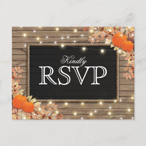Rustic Autumn Fall Response  Pumpkin Wedding RSVP Invitation Postcard