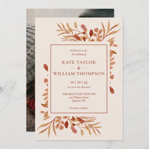 Rustic Autumn Fall Terracotta Photo Wedding Invitation