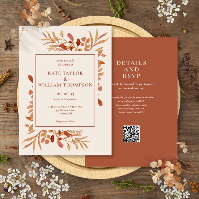 Rustic Autumn Fall Terracotta QR Code Wedding Invitation (Rustic Autumn Fall Terracotta QR Code Wedding Invitation)