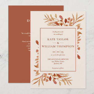 Rustic Autumn Fall Terracotta QR Code Wedding Invitation