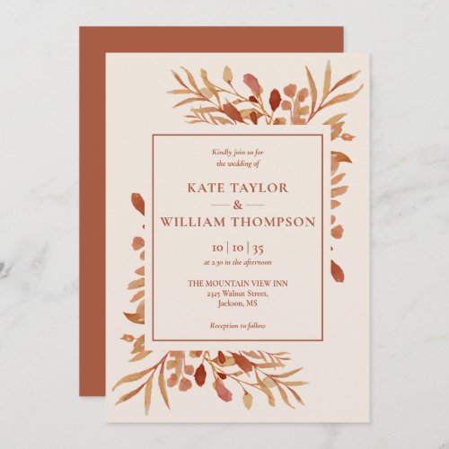 Rustic Autumn Fall Terracotta QR Code Wedding Invitation