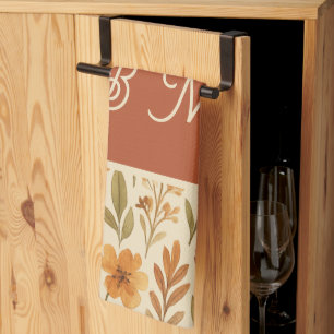 Rustic Autumn fall vibes & Floral Monogram Kitchen Towel