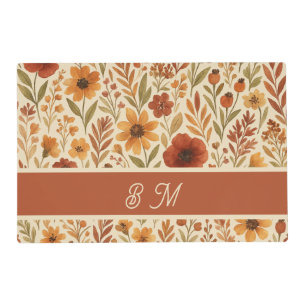 Rustic Autumn fall vibes & Floral Monogram Placemat